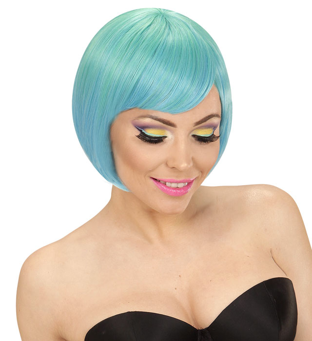Melange Fashion Perücke in Grün und Blau in farbiger Box