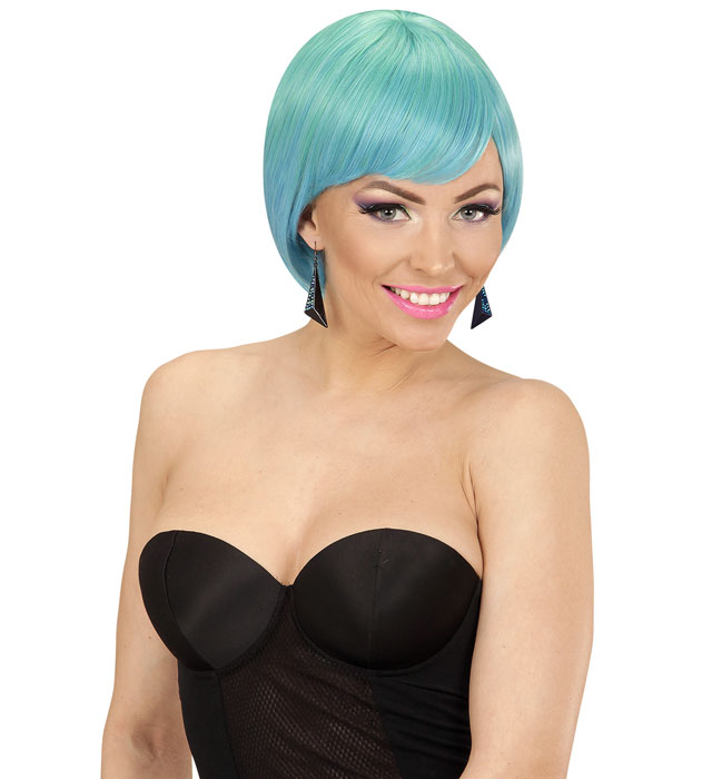 Melange Fashion Perücke in Grün und Blau in farbiger Box