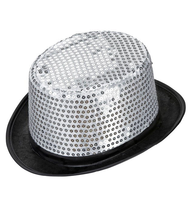 Silberner Pailletten-Zylinder 11 cm als funkelndes Fasnacht-Accessoire