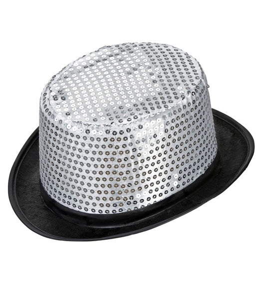 Silberner Pailletten-Zylinder 11 cm als funkelndes Fasnacht-Accessoire