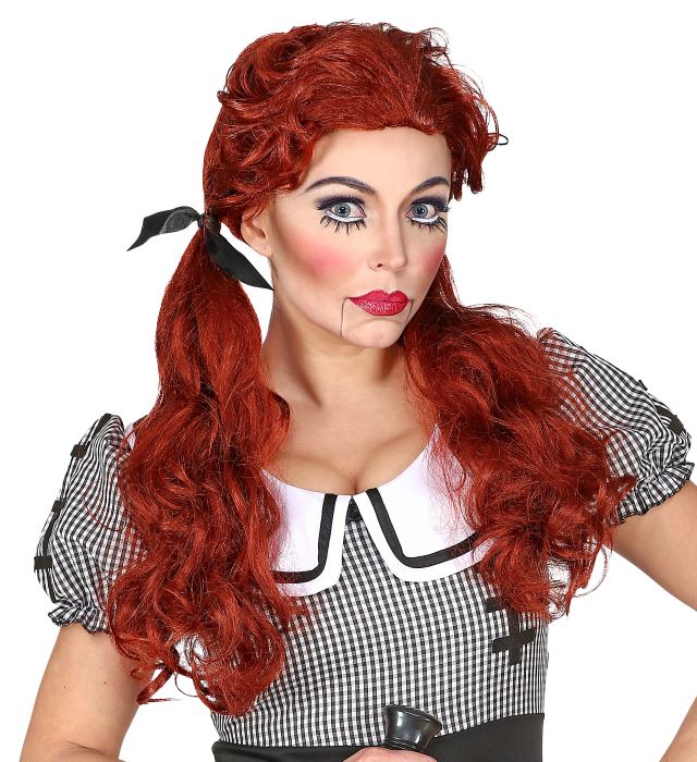 Killer Doll Perücke mit zerzausten schwarzen Haaren in Box für Halloween und Fasnacht
