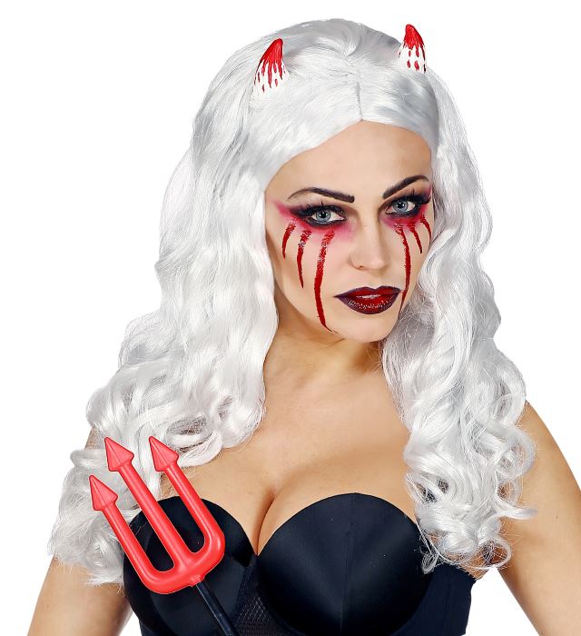 Satan Perücke in rot-schwarz als Kostümzubehör für Halloween und Fasnacht