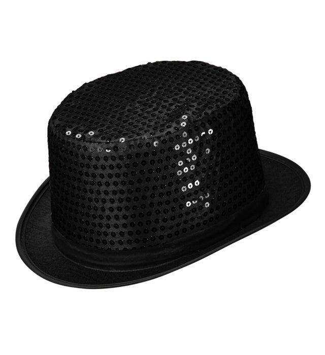 Schwarzer Pailletten-Zylinder 11 cm als Fasnacht-Accessoire