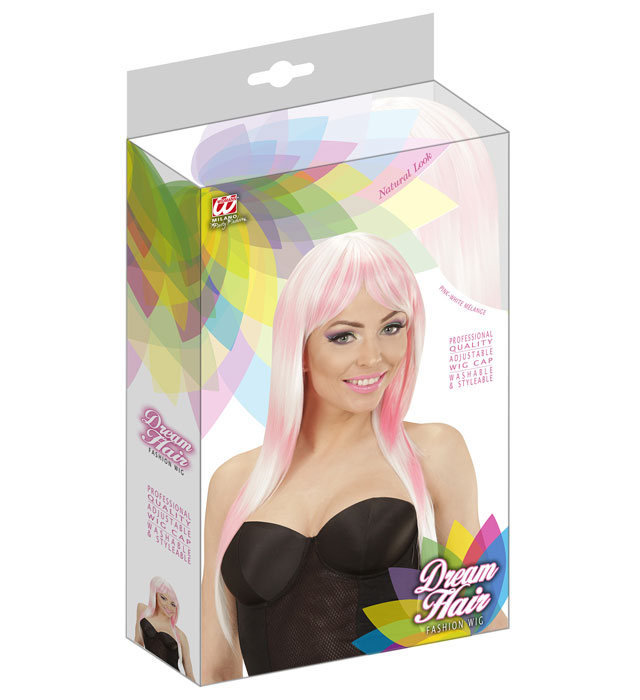 MELANGE FASHION PERÜCKE ROSA-WEIß in farbiger Box