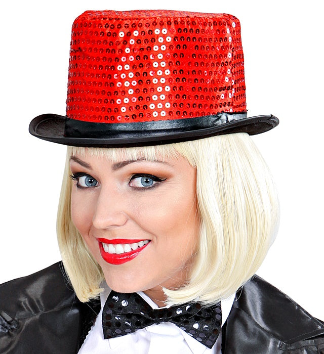 Roter Pailletten-Zylinder 11 cm glänzendes Kostüm-Accessoire