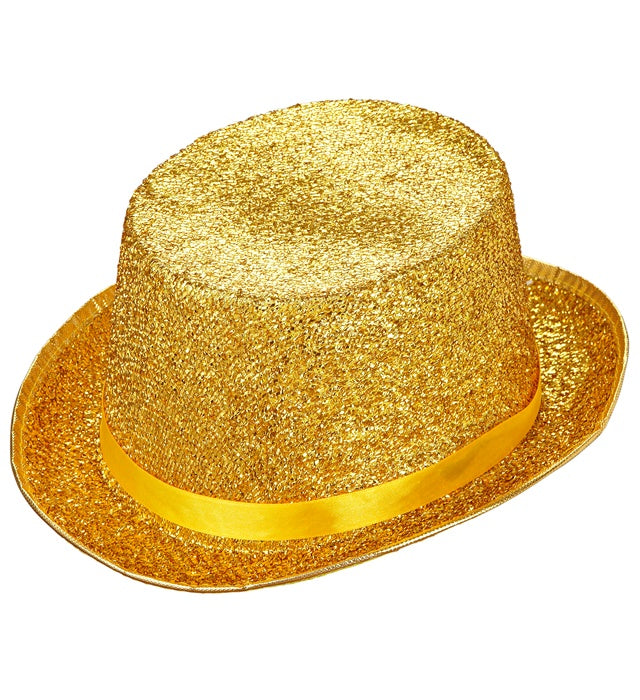 Goldener Zylinderhut aus Lurex mit 12 cm Höhe als Fasnachts-Accessoire