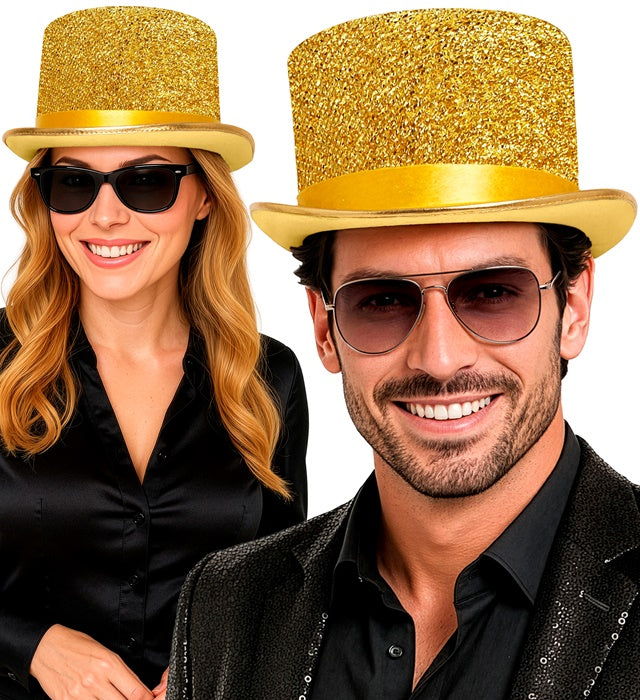 Goldener Zylinderhut aus Lurex mit 12 cm Höhe als Fasnachts-Accessoire