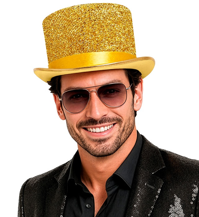Goldener Zylinderhut aus Lurex mit 12 cm Höhe als Fasnachts-Accessoire
