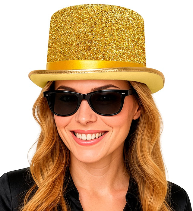 Goldener Zylinderhut aus Lurex mit 12 cm Höhe als Fasnachts-Accessoire