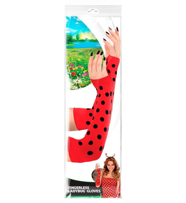 Fingerlose Handschuhe Marienkäfer rot schwarz 33 cm