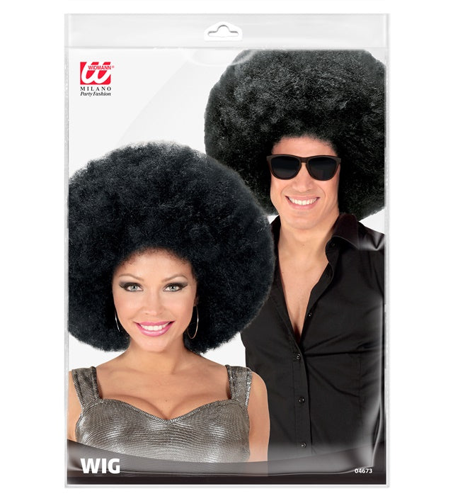 Schwarze Riesen Afro Perücke auf neutralem Hintergrund