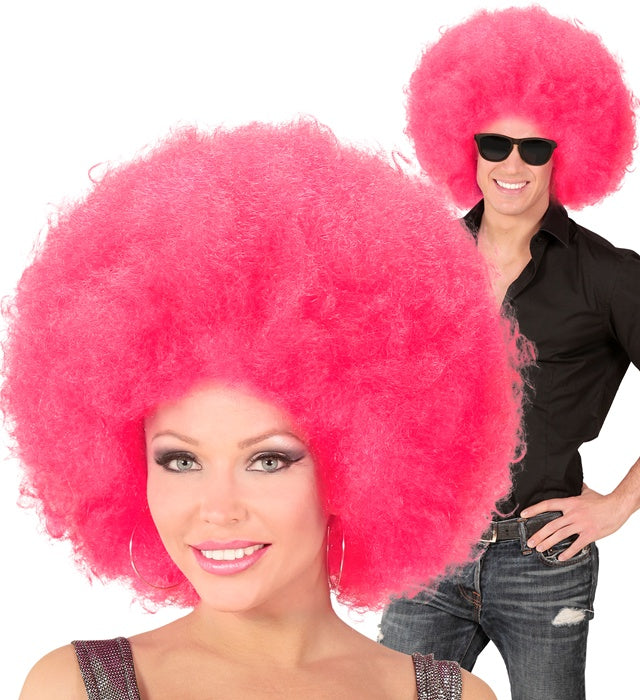 Pinkfarbene große Afro-Perücke für Fasnacht und Karneval