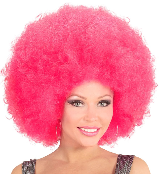 Pinkfarbene große Afro-Perücke für Fasnacht und Karneval