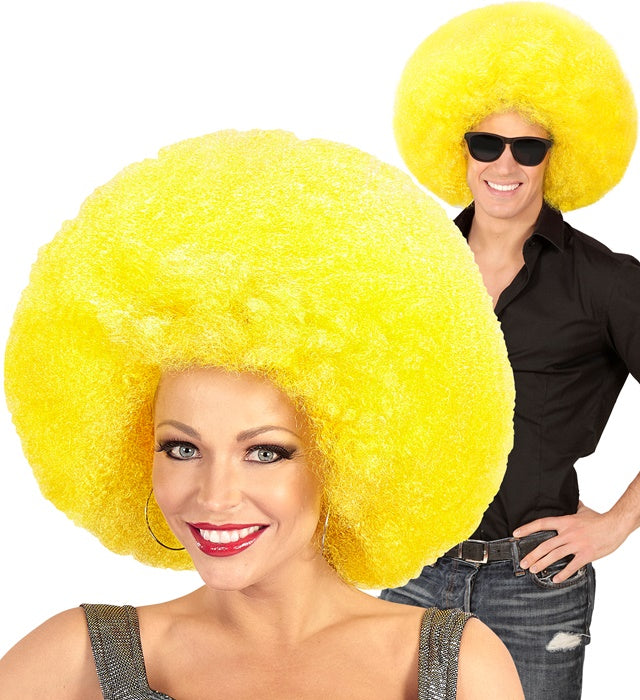 Leuchtend gelbe Riesen Afro-Perücke für Fasnacht und Karneval