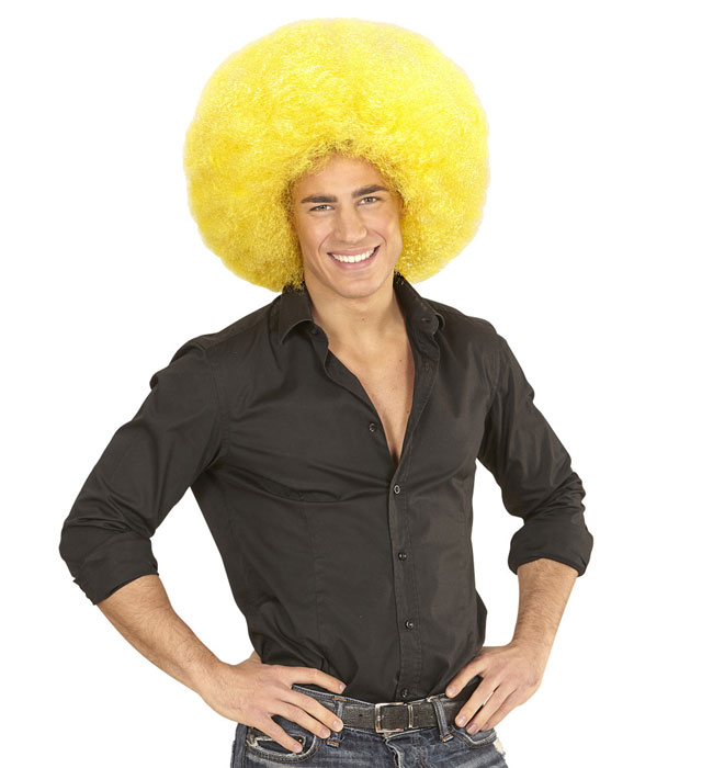 Leuchtend gelbe Riesen Afro-Perücke für Fasnacht und Karneval