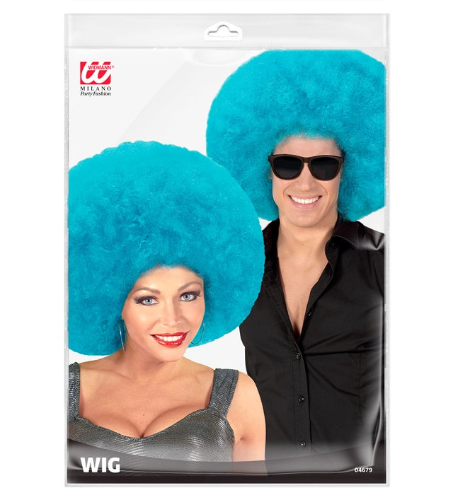 Schwarze Afro-Perücke mit türkisen Akzenten für Fasnacht und Karneval