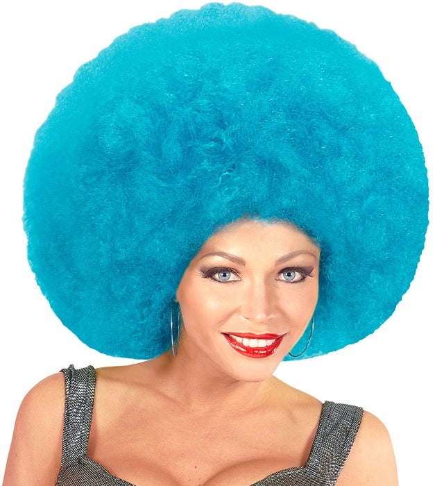 Schwarze Afro-Perücke mit türkisen Akzenten für Fasnacht und Karneval