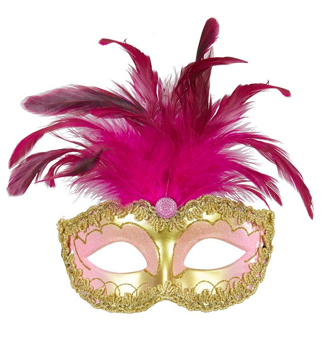 Goldene Augenmaske mit Edelstein und Federn für Fasnacht und Karneval