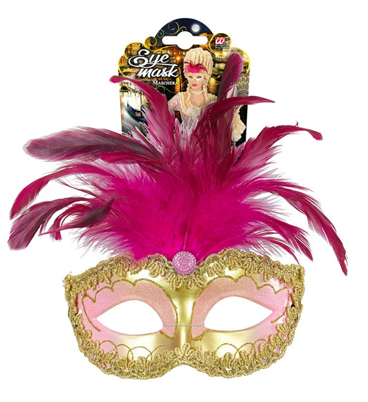 Goldene Augenmaske mit Edelstein und Federn für Fasnacht und Karneval