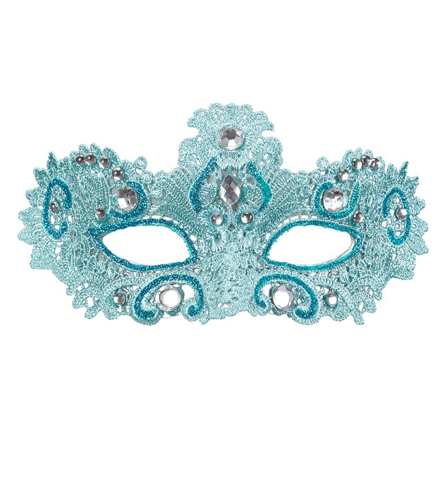 Hellblaue Augenmaske Noblesse mit funkelnden Edelsteinen und edlen Verzierungen