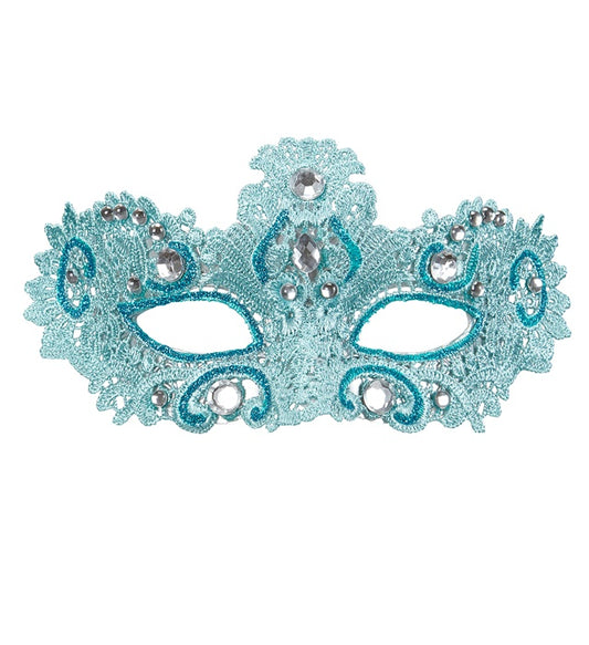 Hellblaue Augenmaske Noblesse mit funkelnden Edelsteinen und edlen Verzierungen