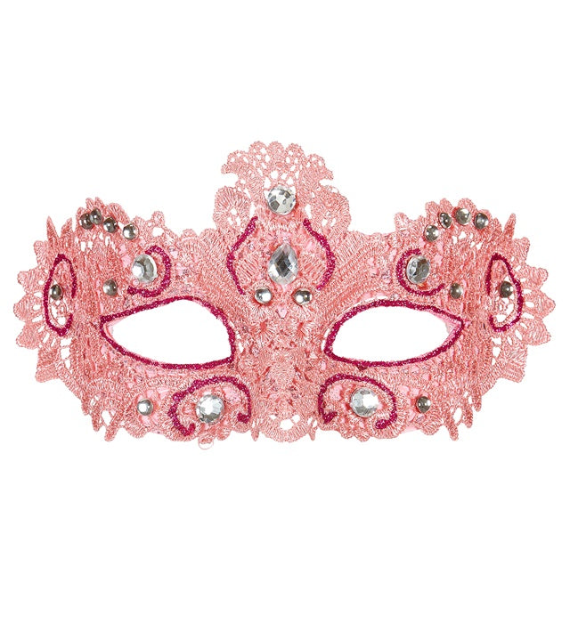 Pinkfarbene Augenmaske mit funkelnden Schmucksteinen und elegantem Design