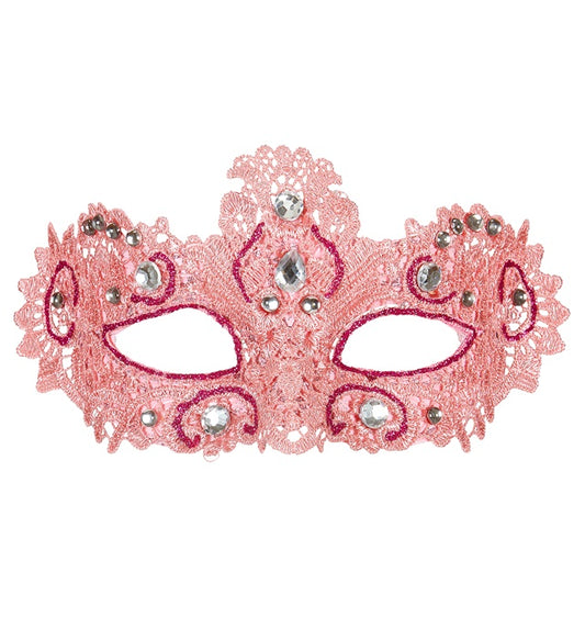 Pinkfarbene Augenmaske mit funkelnden Schmucksteinen und elegantem Design