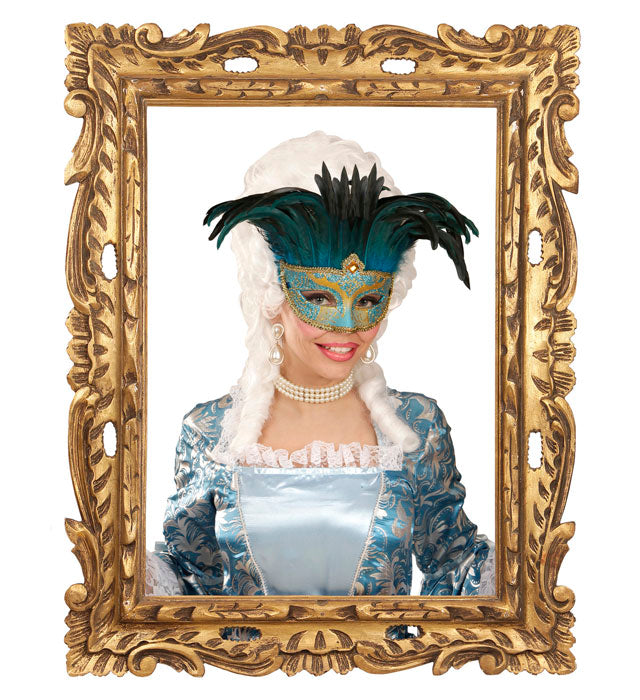 Blaue Contessa-Maske mit Edelsteinen und Federn für Fasnacht und Karneval