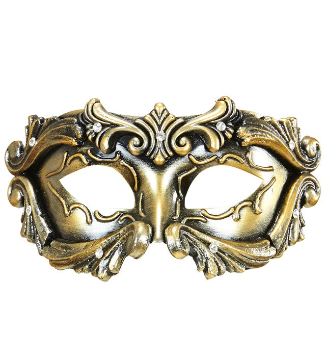 Bronzefarbene Baroque Colombina Maske mit Strasssteinen