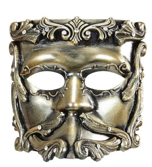 Bronzefarbene barocke Maske mit Strass-Steinen für Fasnacht und Karneval