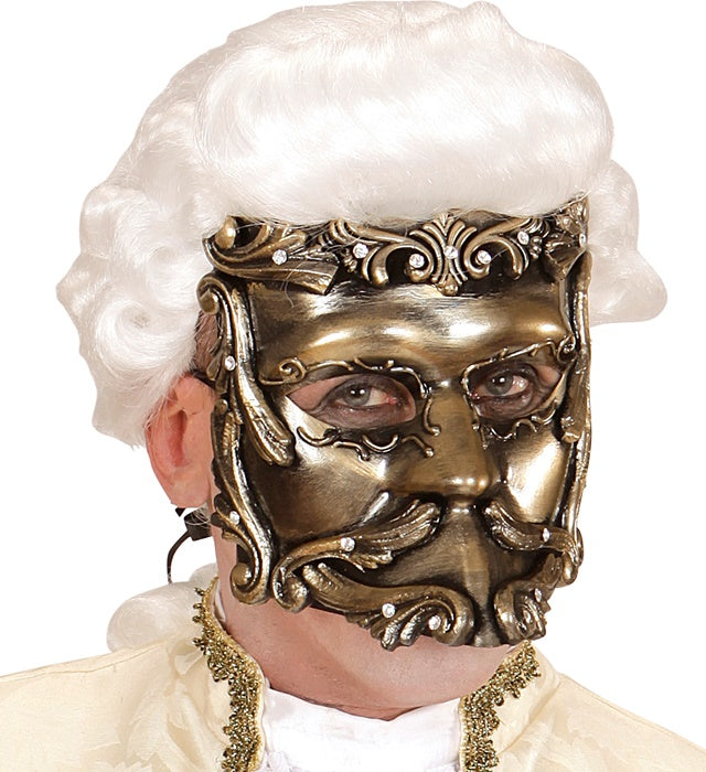 Bronzefarbene barocke Maske mit Strass-Steinen für Fasnacht und Karneval