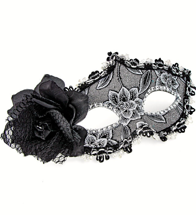 Augenmaske mit schwarzen Rosen und Blumenmotiv