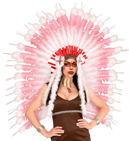 Rosafarbener Indianerhaarschmuck mit Marabou-Federn für Fasnacht