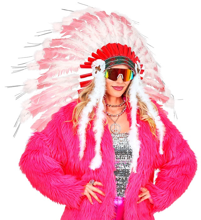 Rosafarbener Indianerhaarschmuck mit Marabou-Federn für Fasnacht
