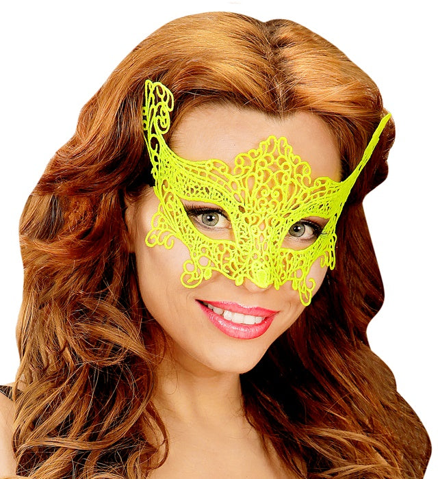 Neongelbe Augenmaske aus feiner Spitze für Fasnacht und Karneval