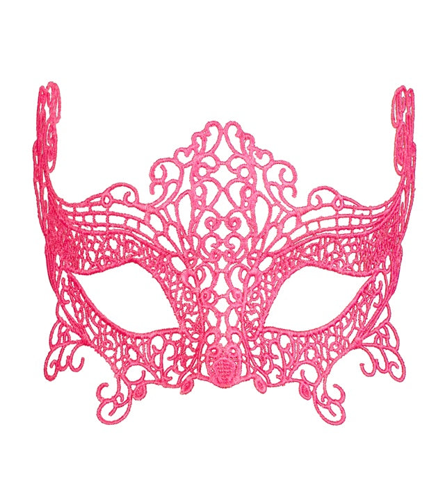 Neonpinkfarbene Augenmaske aus Spitze für Fasnacht und Karneval