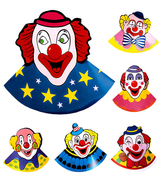 Sechs bunte Clown Hüte als Set für Fasnacht und Karneval