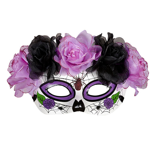 AUGENMASKE DIA DE LOS MUERTOS DEKORIERT NDEN LILAFARBENEN & SCHWARZEN ROSEN Violett / Lila