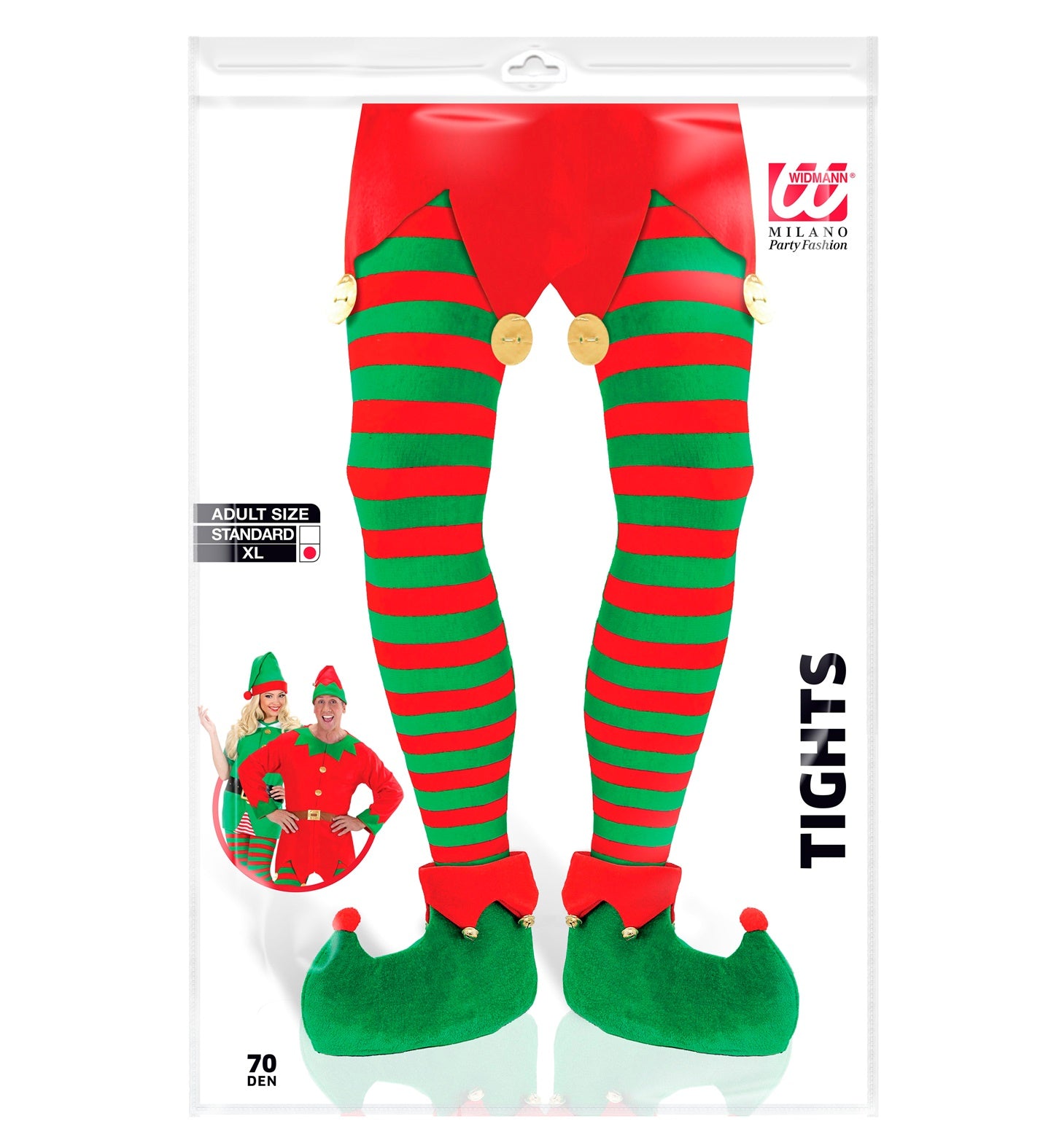 Weihnachts Grün/Rot getreifte Strumpfhose 70 DEN Grösse XL