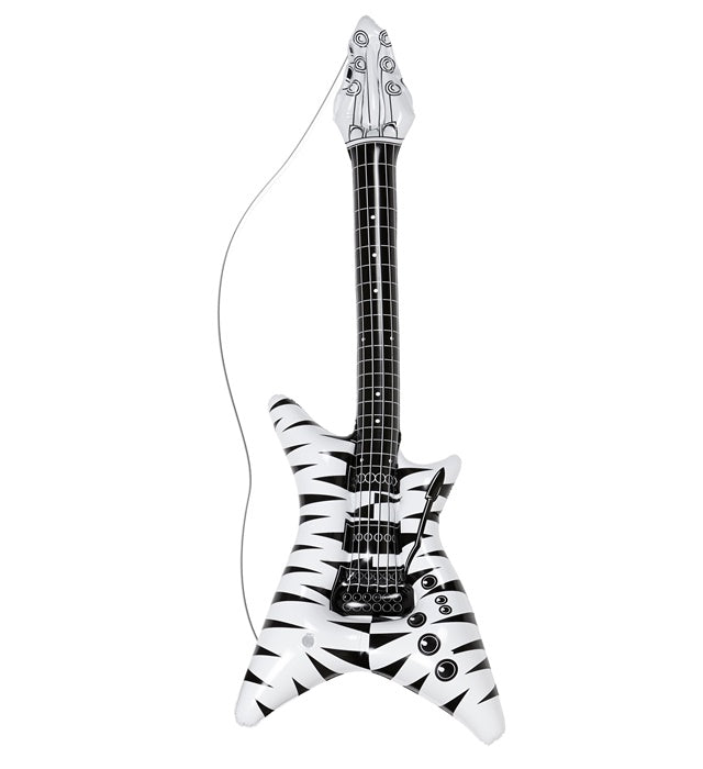 Aufblasbare Rockstar-Gitarre mit Zebramuster in Schwarz-Weiss, 92 cm lang