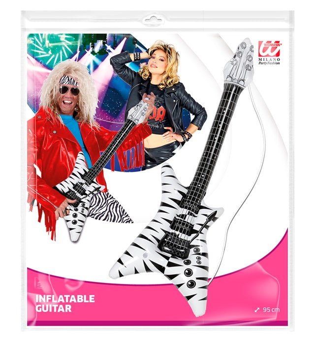 Aufblasbare Rockstar-Gitarre mit Zebramuster in Schwarz-Weiss, 92 cm lang
