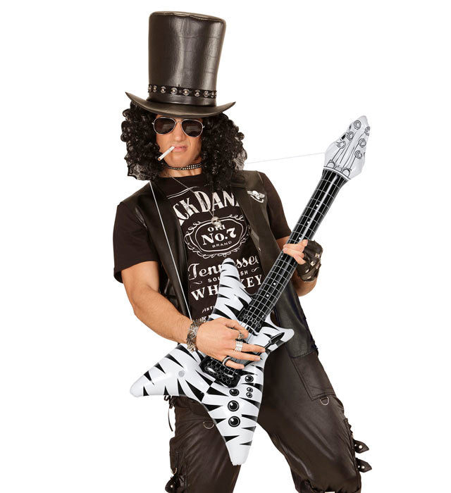 Aufblasbare Rockstar-Gitarre mit Zebramuster in Schwarz-Weiss, 92 cm lang