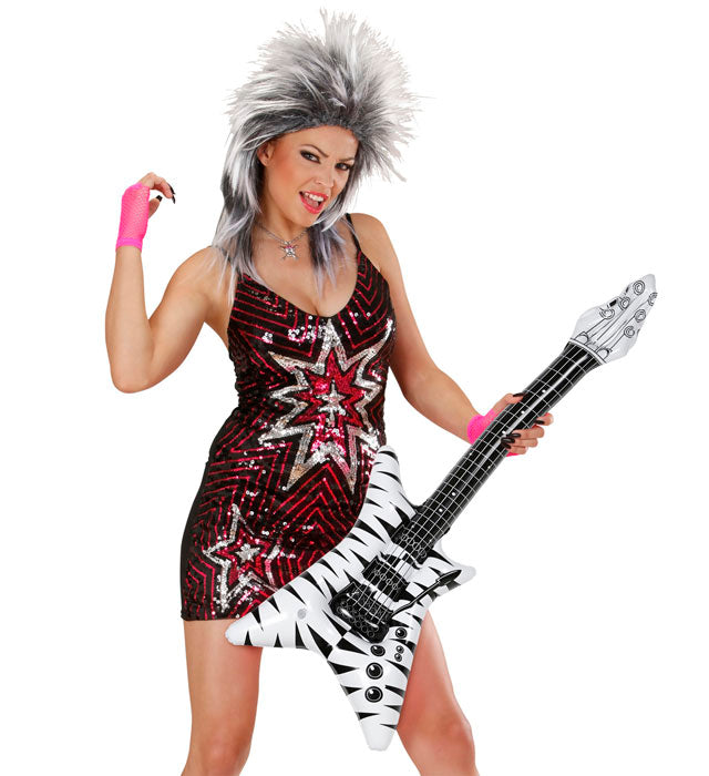 Aufblasbare Rockstar-Gitarre mit Zebramuster in Schwarz-Weiss, 92 cm lang