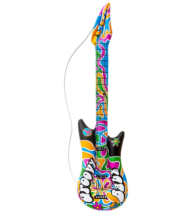 Aufblasbare Gitarre Groovy 105 cm in buntem Design als Fasnacht Accessoire