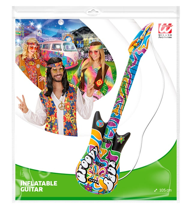Aufblasbare Gitarre Groovy 105 cm in buntem Design als Fasnacht Accessoire