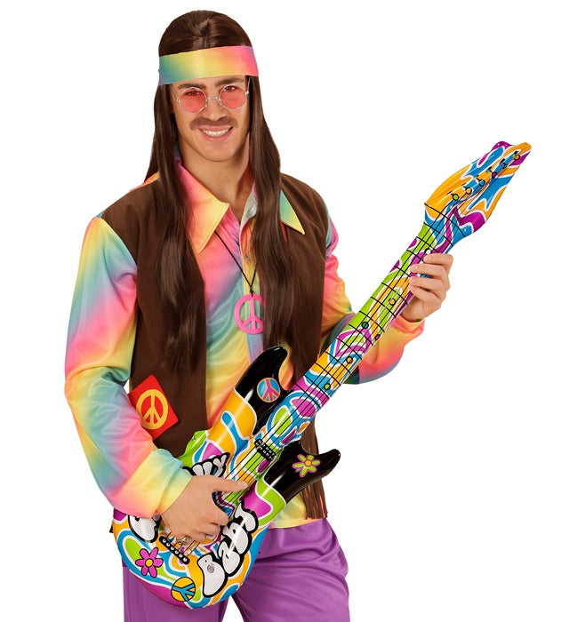 Aufblasbare Gitarre Groovy 105 cm in buntem Design als Fasnacht Accessoire
