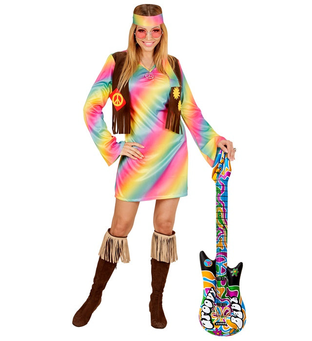 Aufblasbare Gitarre Groovy 105 cm in buntem Design als Fasnacht Accessoire