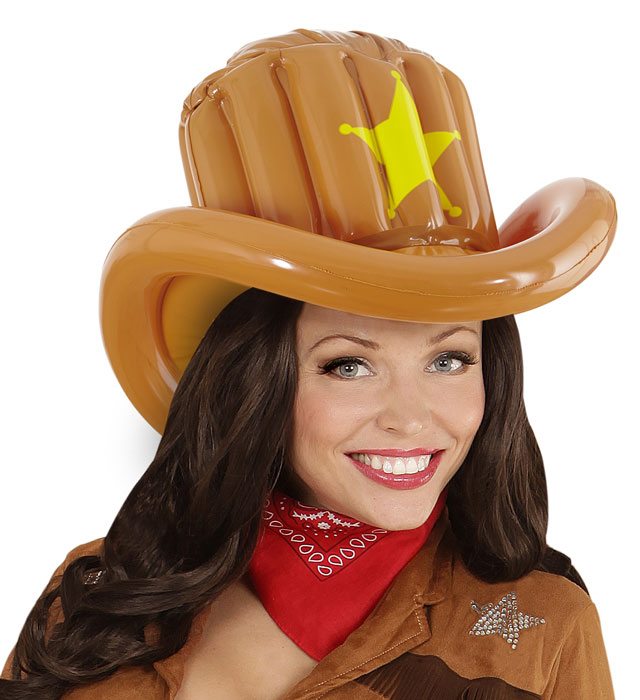 Aufblasbarer Cowboyhut in brauner Farbe als Fasnacht-Accessoire