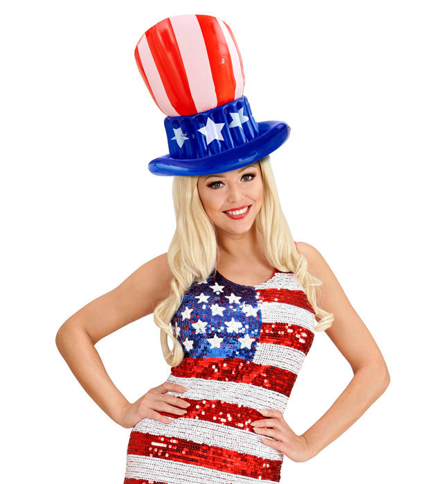 Aufblasbarer Uncle Sam Zylinder in rot, weiss und blau mit Sternen und Streifen