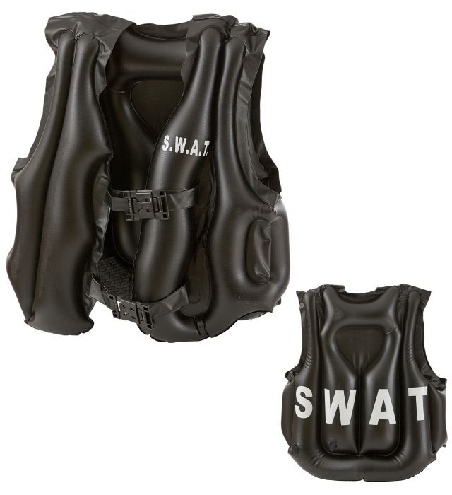 Aufblasbare schusssichere S.W.A.T. Weste für Kinder in schwarz